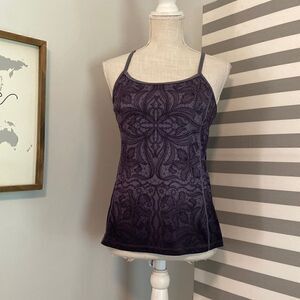 Athleta Gray & Black Medallion Print Harmonious Tank Top with Shelf Bra Sz S